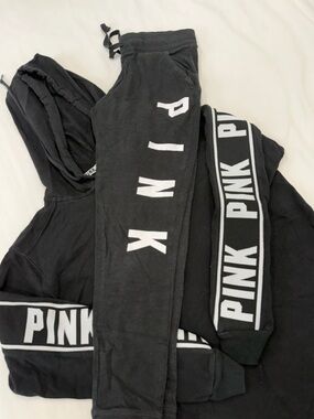 Black Victoria's Secret PINK zip-up hoodie and joggers set
